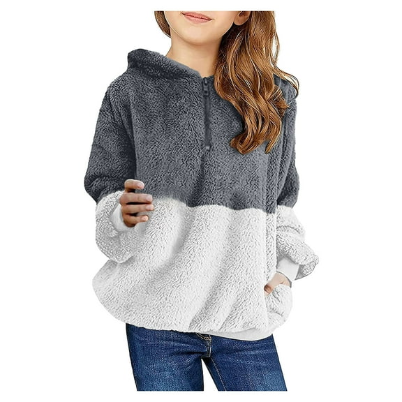 FINALGANG Girl's Pullover Leopard Print Plush Half-Zip Hoodie Warm Long Sleeve Relaxed Fit Sweatshirt For Daily Casual Outdoor Wear Cozy Top