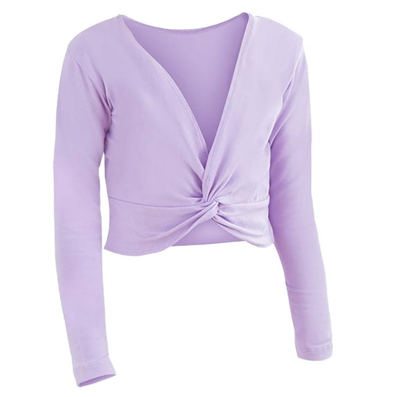 FINALGANG Girl's Pullover Solid Color Wrap Crop Top With Knot Long Sleeve Slim Fit Pullover For Daily Casual Wear Outdoor Activities Adorable Top