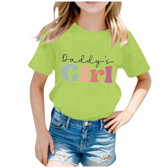 FINALGANG Girl's T-Shirt Kids Fashion Letter Graphic Tees Short Sleeve Crewneck Loose Fit Tee Shirt For Casual Daily Wear Adorable Top