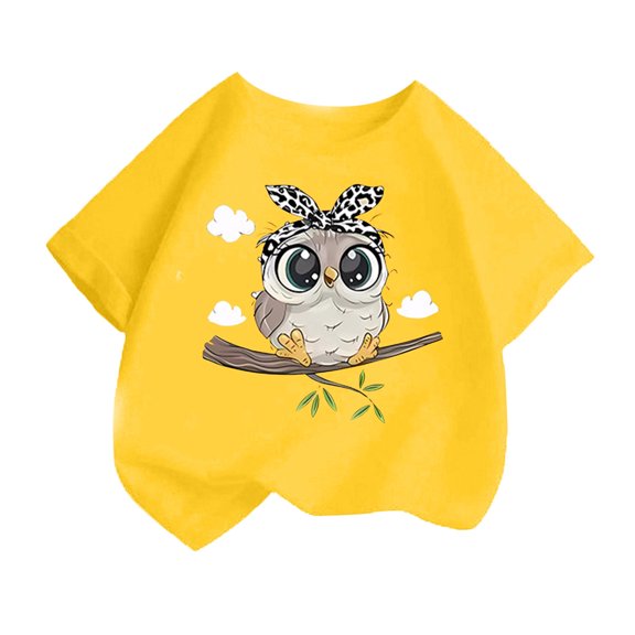 FINALGANG Girl's T-Shirt Kids Owl Graphic Tees Short Sleeve Crewneck Loose Fit Tee Shirt For Children Casual Daily Wear