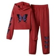 thumbnail image 1 of FINALGANG Girls 2 Piece Athletic Outfit Butterfly Prints Long Sleeve Hooded Sweatshirt Loose Fit Pants For Casual Daily Outdoor Wear Versatile Set, 1 of 7