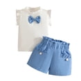 thumbnail image 1 of FINALGANG Girls 2 Piece Summer Set Toddler Ribbed Ruffle Sleeve Crewneck Top Elastic Waist Shorts With Front Pockets For Daily Casual Wear Fashionable Set, 1 of 6