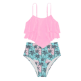 thumbnail image 1 of FINALGANG Girls 2 Piece Swimsuit Set Kids Solid Color Adjustable Straps Double Ruffle Cami Top With Print High Waist Swim Briefs For Summer Beach Wear Light Pink2 11-12 Years, 1 of 3
