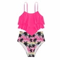 thumbnail image 1 of FINALGANG Girls 2 Piece Swimsuit Set Kids Solid Color Adjustable Straps Double Ruffle Cami Top With Print High Waist Swim Briefs For Summer Beach Wear Light Pink1 10-11 Years, 1 of 3