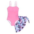 thumbnail image 1 of FINALGANG Girls 2 Piece Swimsuit Set Kids Solid Color One Piece Spaghetti Strap Ruched Swimwear With Leaf Print Sarong For Beach Pool Vacation Hot Pink 9-10 Years, 1 of 4