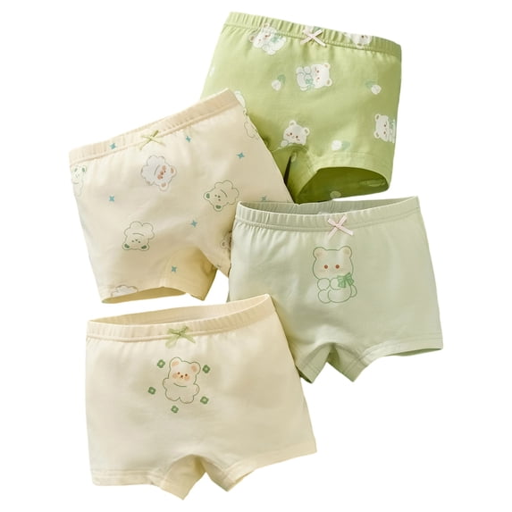 FINALGANG Girls 4 Pack Boyshorts With Cartoon Prints Kids Teen Breathable Comfortable Underwear With Bows For Casual Daily Wear Green 5-6 Years