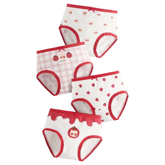 FINALGANG Girls 4 Pack Briefs With Cute Cartoon Prints Kids Breathable Comfortable Underwear With Contrast Trim For Casual Daily Wear Red 4-5 Years