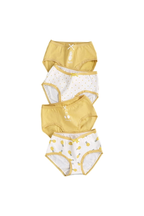 Girls 4 Pack Cartoon Prints Briefs Kids Teen Breathable Comfortable Underwear With Lace Trim For Casual Daily Wear Yellow 11-12 Years
