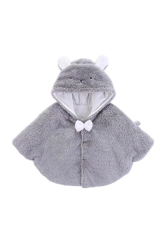 Girls Baby Winter Cartoon Cape Windproof Plush Warm Cute Animals Shaped Hooded Jacket For Cold Weather Daily Wear Versatile Outerwear