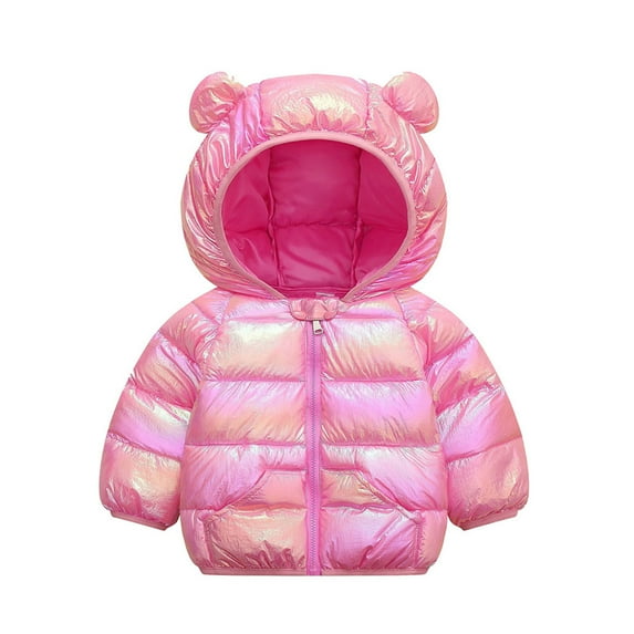 FINALGANG Girls Boys Jackets Warm Thicken Gradient Color Long Sleeve Hooded Zip Up Fuzzy Coat With Pockets Kids Classic Indoor Outdoor Wear Jacket,Hot Pink,110