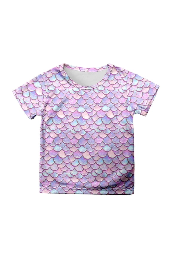 Girls Boys Kids Fish Scale Print TShirts CrewNeck Short Sleeve Cartoon Graphic Lightweight Casual Tees For Playtime Daily Wear Soft Top