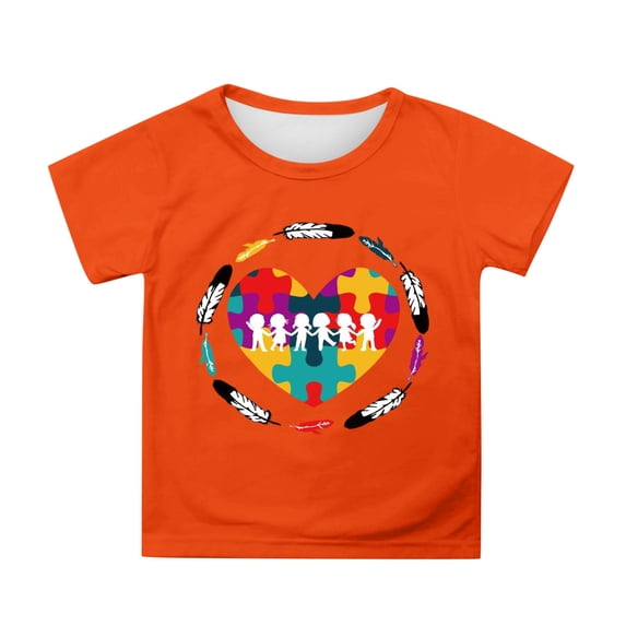 FINALGANG Girls Boys Kids Short Sleeve TShirts Cartoon Casual Graphic Print Crewneck Relaxed Fit Casual Tees For Summer Party Daily Wear Playtime Orange 3-4 Years