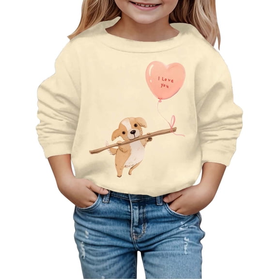 FINALGANG Girls Boys Kids Valentine's Day Sweatshirt Heartr Cartoon Dog Prints Long Sleeve Crewneck Loose Fit Pullover For Daily Casual Outdoor Activities Leisure Top