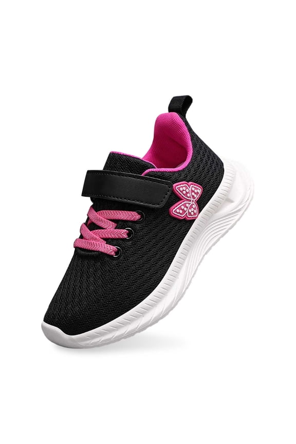 Girls Boys Sneakers Hook And Loop Strap Closed Toe Non- Soft Sole Butterfly Mesh Athletic Running Shoes Child Classic Indoor Outdoor Wear Sneaker,Black1,32