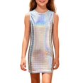 thumbnail image 1 of FINALGANG Girls Carnival Dress Kids Holographic Grid Sequin Shift Dress Sleeveless Crewneck Sparkly Mini Dress For Party Dance Events, 1 of 4
