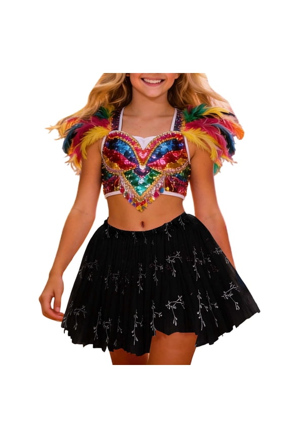 Girls Carnival Skirt Kids Branch Pattern Tutu Skirt Pleated Multi Layer Tulle Elastic Waist Skirt For Party Holiday Special Occasions Daily Wear Adorable Bottoms