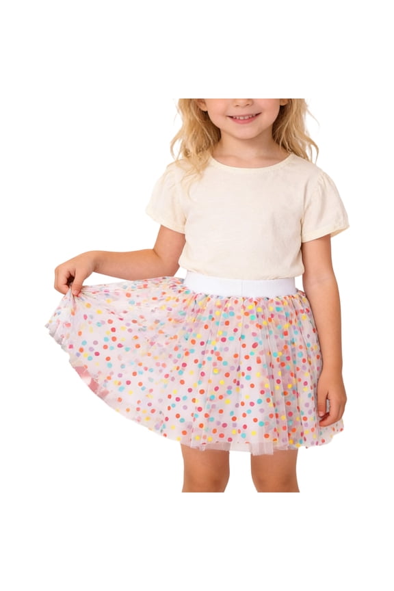 Girls Carnival Skirt Kids Colorful Polka Dot Pattern Tutu Skirt Multi Layer Tulle Elastic Waist Skirt For Party Holiday Special Occasions Daily Wear Classic Bottoms