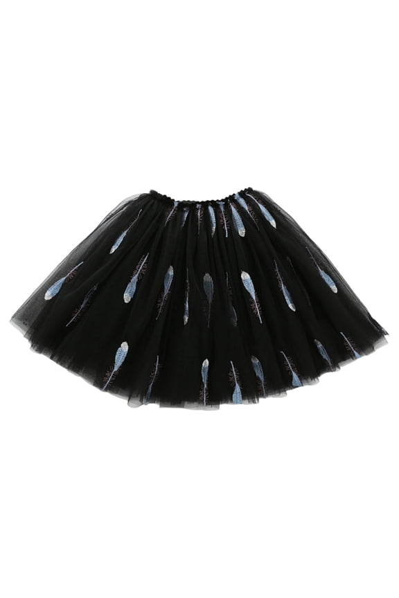 Girls Carnival Skirt Kids Feather Pattern Tutu Skirt Multi Layer Tulle Elastic Waist Skirt For Party Holiday Special Occasions Daily Wear Trendy Bottoms