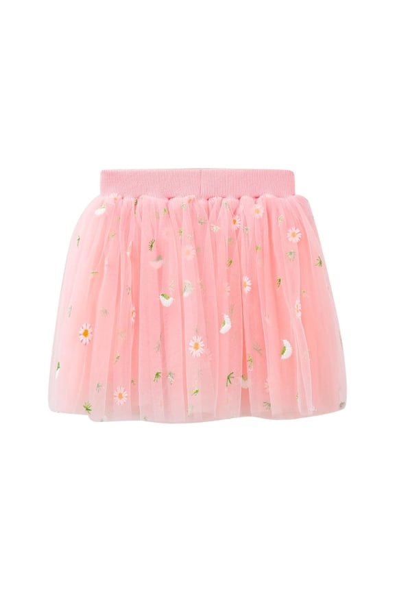 Girls Carnival Skirt Kids Flower Pattern Tutu Skirt Multi Layer Tulle Elastic Waist Flared Skirt For Daily Party Holiday Casual Wear Cozy Bottoms