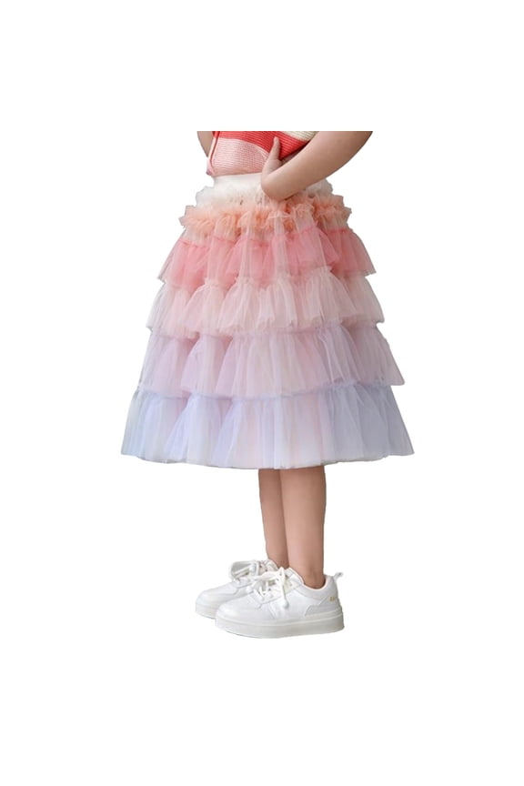 Girls Carnival Skirt Kids Pastel Gradient Tutu Skirt Multi Layer Tulle Ruffled Tiered Elastic Waist Flared Skirt For Daily Wear Party Carnival Holiday Occasions Soft Bottoms