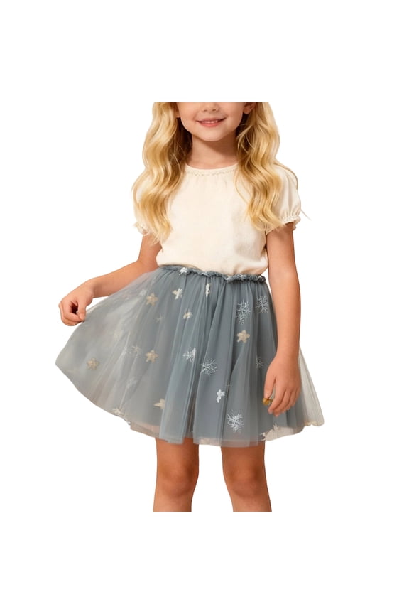 Girls Carnival Skirt Kids Star Snowflake Pattern Tutu Skirt Multi Layer Tulle Elastic Waist Flared Skirt For Daily Wear Party Holiday Casual Special Occasions Soft Bottoms