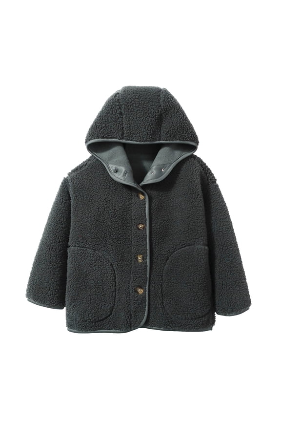 Girls Coat Toddler Kids Winter Thermal Insulated Plush Coat Long Sleeve Solid Color Zipper Hooded Loose Fit Jacket For Daily Wear Casual Outerwear