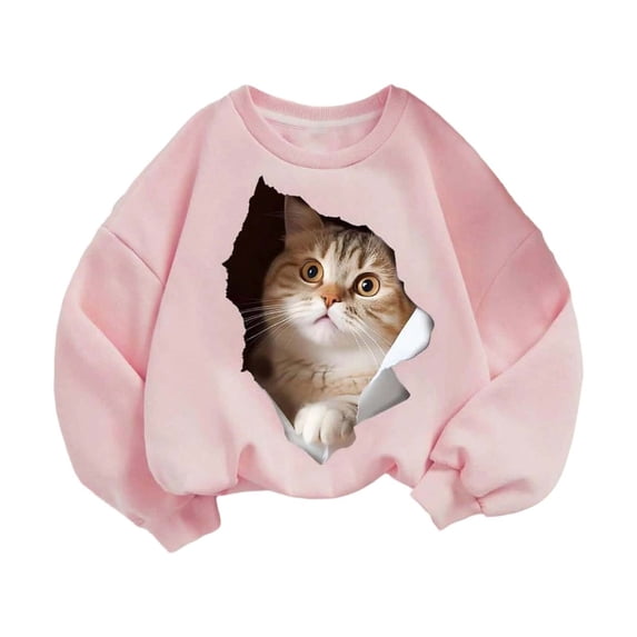 FINALGANG Girls Cozy Cat Graphic Hoodie Sweatshirt For Kids Comfortable Everyday Wear For School And Play Fashionable Top