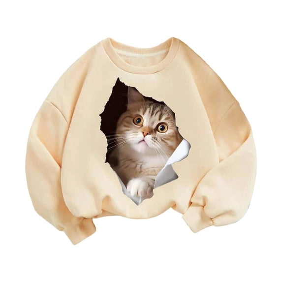 FINALGANG Girls Cozy Cat Graphic Hoodie Sweatshirt For Kids Comfortable Everyday Wear For School And Play Stylish Top