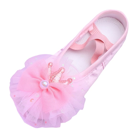 FINALGANG Girls Dance Ballet Shoes Kids Lace Pearl Bow Decor Soft Sole Adjustable Fit Elegant Shoes For Dance Training Performance Wear Classic Footwear