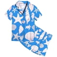 thumbnail image 1 of FINALGANG Girls Fashion Print 2 Piece Homewear Set Kids Short Sleeve Button Front Lapel Top Elastic Waisted Shorts Outfit For Casual Daily Home Relaxation Leisure Set, 1 of 4