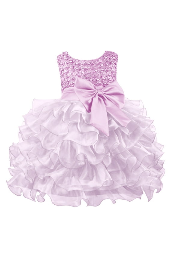 Girls Kids Beaded Bodice Dress Sleeveless Crewneck Bow Decor Ruffled Tulle Skirt Princess Gown For Party Wear Versatile Dress