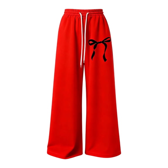 FINALGANG Girls Kids Bow Prints SweatPants Elastic Waisted Drawstring Loose Fit Wide Leg Trousers For Casual Daily Wear Fashionable Bottoms