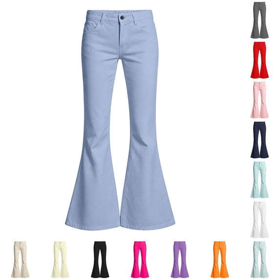 FINALGANG Girls Kids Button Fly High Waist Solid Color Slim Flared Pants Daily Casual Regular Fit Stretch Soft Long Trousers For Girls Classic Pants 7-8 Years