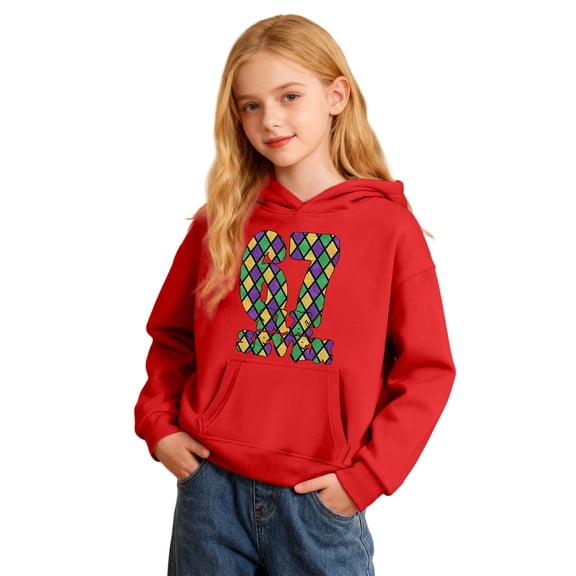 FINALGANG Girls Kids Carnival Letter Print Hoodie Long Sleeve Loose Fit Sweatshirt Pullover With Pockets For Casual Daily Playful Comfort Casual Top