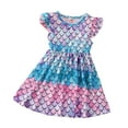 thumbnail image 1 of FINALGANG Girls Kids Cartoon Fish Scale Print Dress Ruffle Cap Sleeve Crewneck A Line Casual Dress For Summer Party Daily Wear Cute Dress, 1 of 6