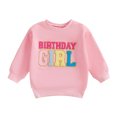 thumbnail image 1 of FINALGANG Girls Kids Casual Long Sleeve Sweatshirt Birthday Colorful Letter Embroidery Crewneck Loose Fit Pullover For Casual Daily Wear Pink 3-4 Years, 1 of 4