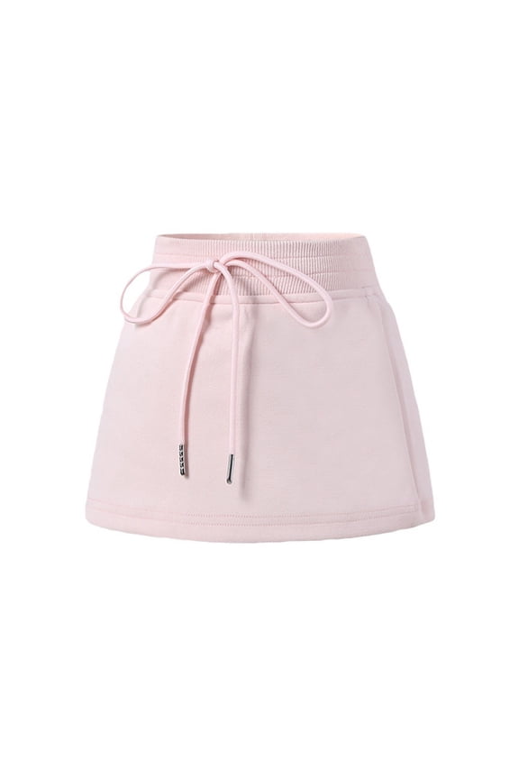 Girls Kids Casual Mini Skirt Solid Color Knit Elastic High Waist Drawstring A Line Skirt For Daily Wear Sports Activities Pink 11-12 Years