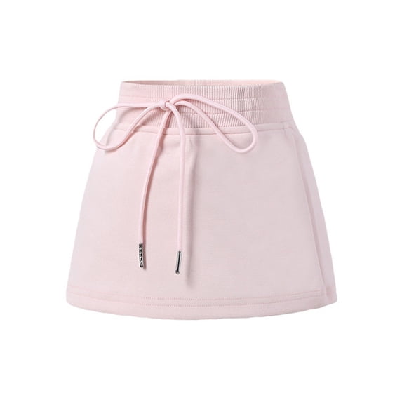 FINALGANG Girls Kids Casual Mini Skirt Solid Color Knit Elastic High Waist Drawstring A Line Skirt For Daily Wear Sports Activities Pink 6-7 Years