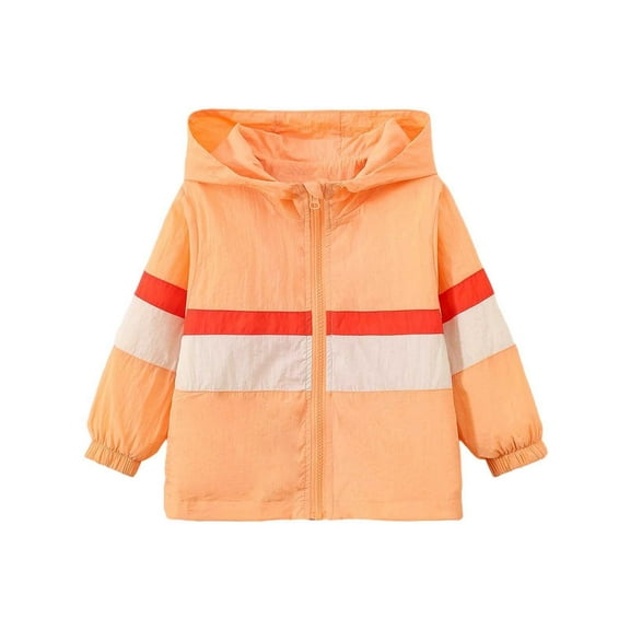 FINALGANG Girls Kids Casual Outdoor Coat Patchwork Loose Fit Hooded Windbreaker Long Sleeve Zipper Hooded Jacket For Casual Daily Wear Trendy Outerwear