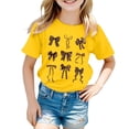 thumbnail image 1 of FINALGANG Girls Kids Casual Short Sleeve TShirts Leopard Print Bow Graphic Crewneck Loose Fit Tees For Summer Daily Wear Yellow 5-6 Years, 1 of 4