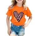 thumbnail image 1 of FINALGANG Girls Kids Casual Short Sleeve TShirts Leopard Print Heart Graphic Crewneck Loose Fit Breathable Tees For Casual Daily Wear Orange 5-6 Years, 1 of 4