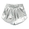 thumbnail image 1 of FINALGANG Girls Kids Casual Solid Color Leather Shorts High Waisted Drawstring Waist Loose Fit Shorts For Summer Party Daily Wear Silver 120, 1 of 4