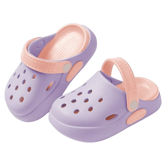 FINALGANG Girls Kids Color Block Clogs With Adjustable Heel Strap Breathable Perforated Upper Soft Insole Anti‑Skid Sole Shoes For Beach Pool Daily Wear Playtime Cute Shoes