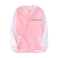 thumbnail image 1 of FINALGANG Girls Kids Color Block Varsity Jacket Long Sleeve Button Front Letter Print Striped Rib Hem Casual Baseball Coat For Daily Wear Pink 2-3 Years, 1 of 7