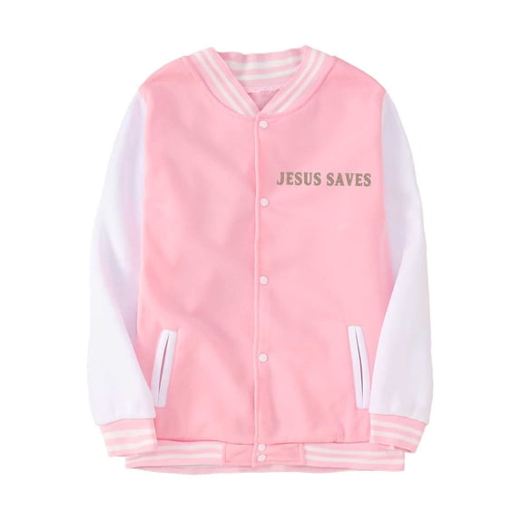 FINALGANG Girls Kids Color Block Varsity Jacket Long Sleeve Button Front Letter Print Striped Rib Hem Casual Baseball Coat For Daily Wear Pink 2-3 Years