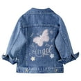 thumbnail image 1 of FINALGANG Girls Kids Denim Jacket Casual Loose Fit Jean Coat With Back Butterfly Embroidery Long Sleeve Collared Jacket For Daily Wear Versatile Outerwear, 1 of 4