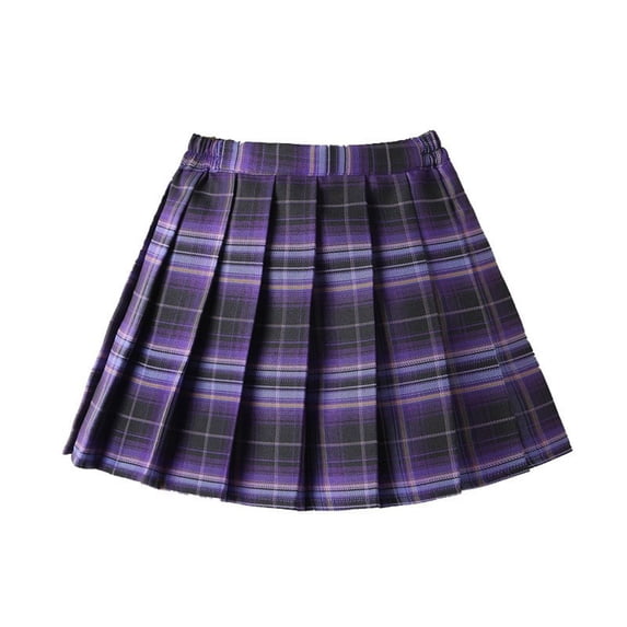 FINALGANG Girls Kids Elastic High Waist Plaid Check Pattern Uniform Pleated A Line Casual School Mini Skirt For Child Soft Skirt 3-4 Years