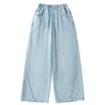 thumbnail image 1 of FINALGANG Girls Kids Elastic Waist Barrel Jeans With Contrast Stitching Seam Relaxed Fit Soft Light Wash Denim Pants For Daily Wear Playtime Casual Summer Outings Stylish Trousers, 1 of 9