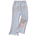 thumbnail image 1 of FINALGANG Girls Kids Elastic Waist Flare Pants With Lace Bow Decor Wavy Ruffle Hem Casual Soft Trousers For Outdoor Daily Party Wear Light Gray 5-6 Years, 1 of 3