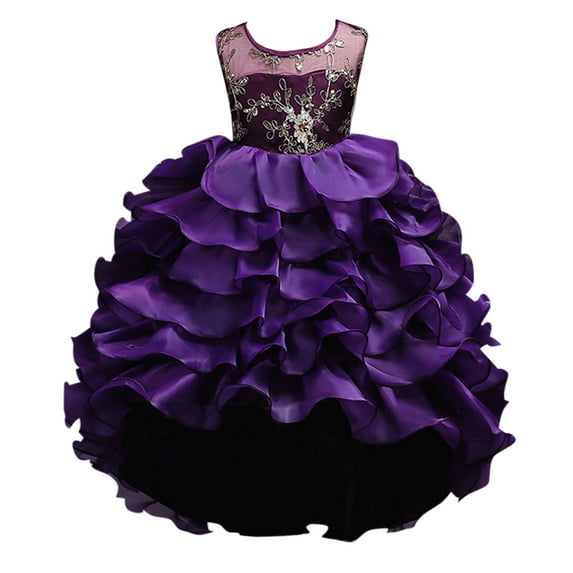 FINALGANG Girls Kids Embroidered Tulle Ball Gown Sleeveless Crewneck Layered Ruffle Skirt Formal Dress For Party Daily Wear Classic Dress